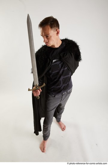 Man Adult Athletic White Fighting with sword Standing poses Coat