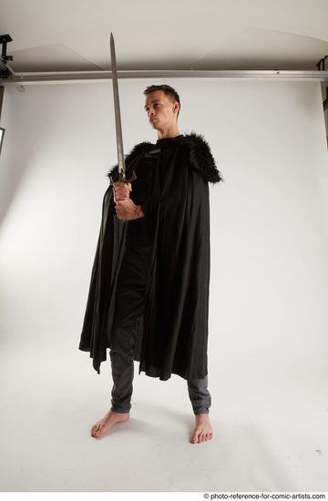 Man Adult Athletic White Fighting with sword Standing poses Coat