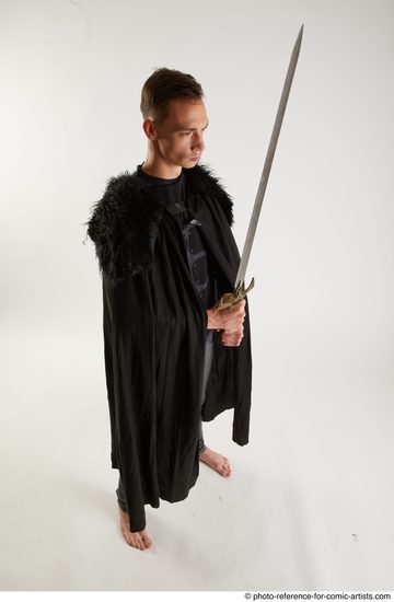 Man Adult Athletic White Fighting with sword Standing poses Coat