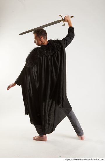 Man Adult Athletic White Fighting with sword Standing poses Coat