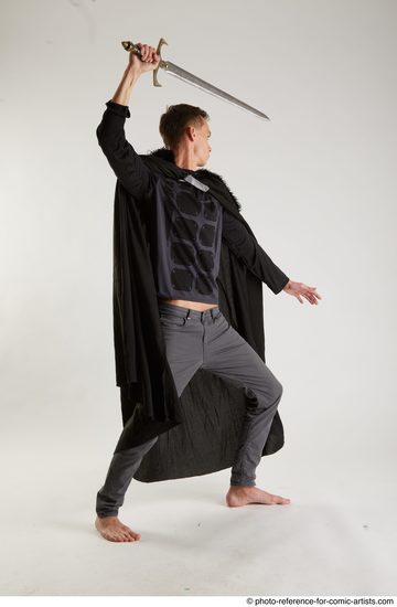 Man Adult Athletic White Fighting with sword Standing poses Coat