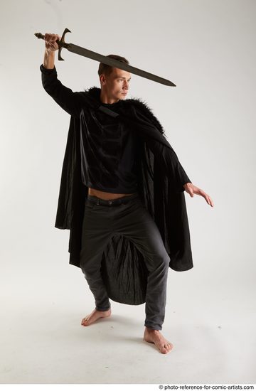 Man Adult Athletic White Fighting with sword Standing poses Coat