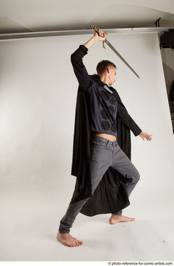 Man Adult Athletic White Fighting with sword Standing poses Coat