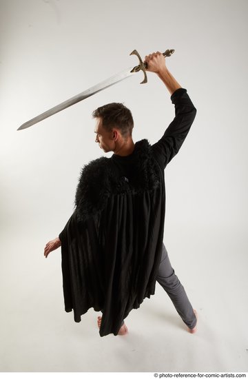 Man Adult Athletic White Fighting with sword Standing poses Coat