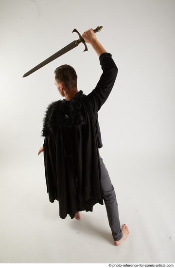 Man Adult Athletic White Fighting with sword Standing poses Coat