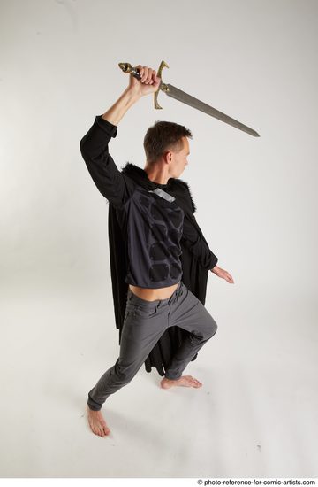 Man Adult Athletic White Fighting with sword Standing poses Coat