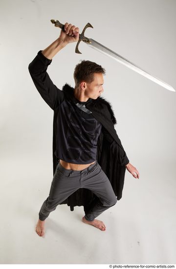 Man Adult Athletic White Fighting with sword Standing poses Coat