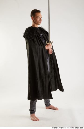 Man Adult Athletic White Fighting with sword Standing poses Coat