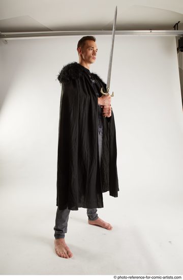 Man Adult Athletic White Fighting with sword Standing poses Coat