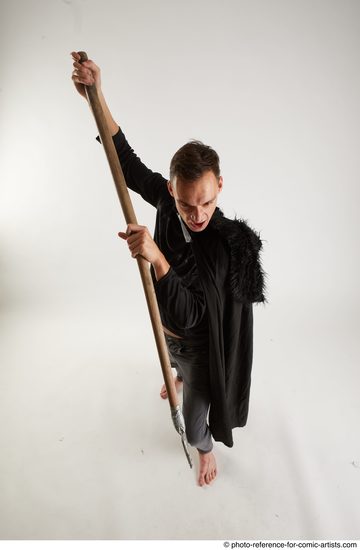 Man Adult Athletic White Fighting with sword Standing poses Coat