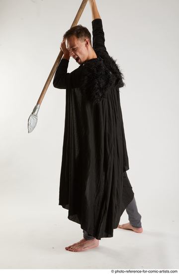 Man Adult Athletic White Fighting with sword Standing poses Coat