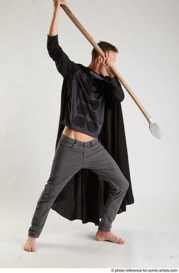 Man Adult Athletic White Fighting with sword Standing poses Coat