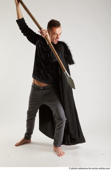 Man Adult Athletic White Fighting with sword Standing poses Coat