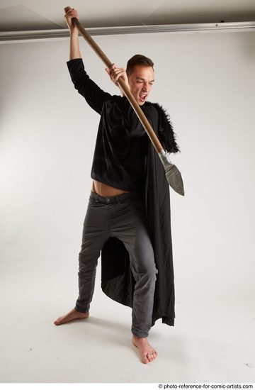 Man Adult Athletic White Fighting with sword Standing poses Coat