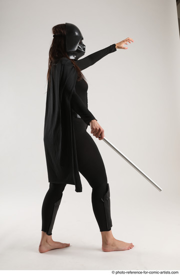 Woman Adult Average White Fighting with sword Standing poses Coat