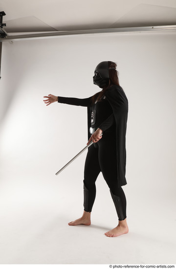 Woman Adult Average White Fighting with sword Standing poses Coat