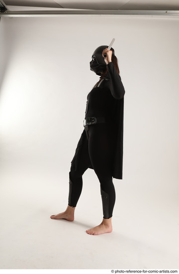 Woman Adult Average White Fighting with sword Standing poses Coat