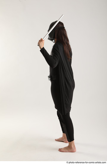 Woman Adult Average White Fighting with sword Standing poses Coat