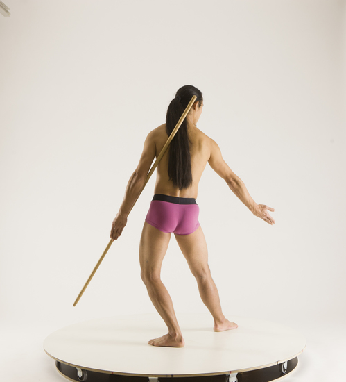 Man Adult Athletic Fighting with spear Standing poses Pants Asian