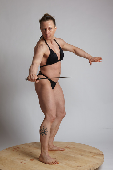 Woman Adult Muscular White Fighting with sword Standing poses Underwear