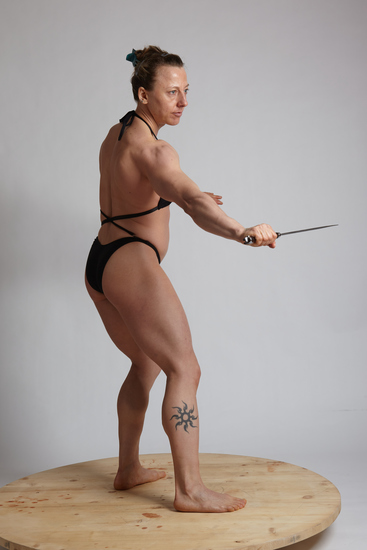 Woman Adult Muscular White Fighting with sword Standing poses Underwear