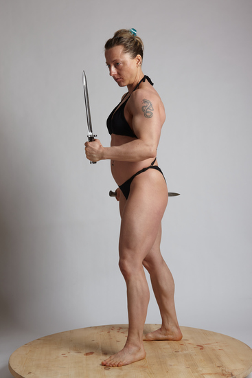 Woman Adult Muscular White Fighting with knife Standing poses Underwear