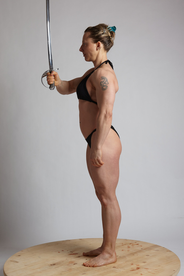 Woman Adult Muscular White Fighting with sword Standing poses Underwear