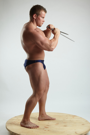 Man Adult Muscular White Fighting with sword Fight Underwear