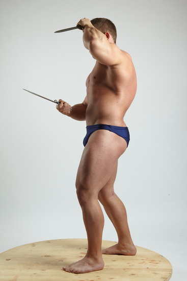 Man Adult Muscular White Fighting with sword Fight Underwear