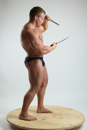 Man Adult Muscular White Fighting with sword Fight Underwear