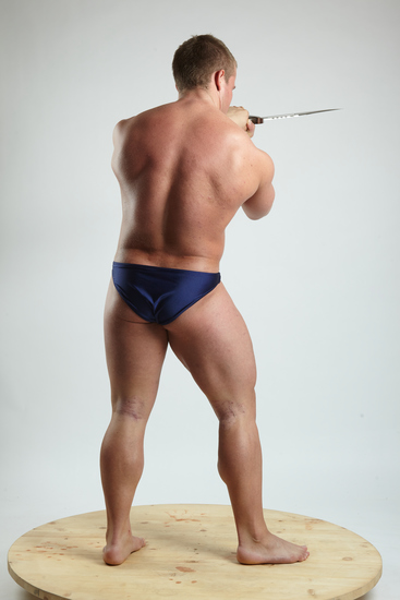 Man Adult Muscular White Fighting with knife Fight Underwear