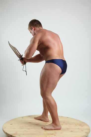 Man Adult Muscular White Fighting with knife Fight Underwear