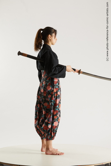 Woman Adult Athletic Fighting with sword Standing poses Asian Costumes