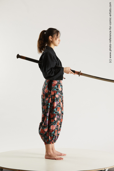 Woman Adult Athletic Fighting with sword Standing poses Asian Costumes