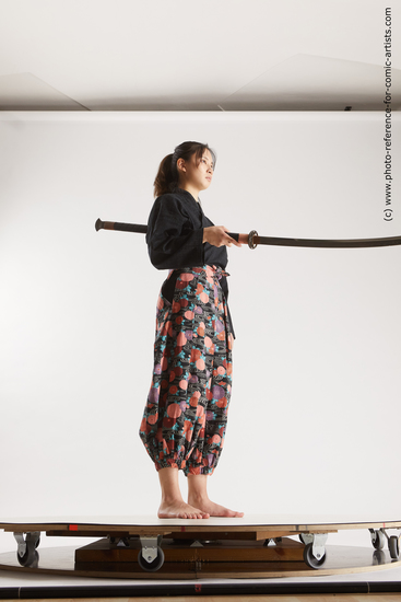 Woman Adult Athletic Fighting with sword Standing poses Asian Costumes