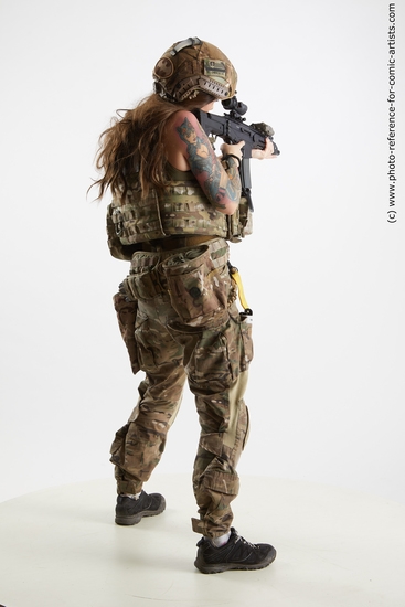 Woman Young Athletic White Fighting with gun Standing poses Army