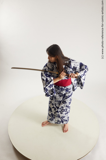 Woman Young Athletic Fighting with sword Standing poses Asian Costumes