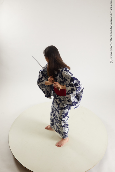 Woman Young Athletic Fighting with sword Standing poses Asian Costumes