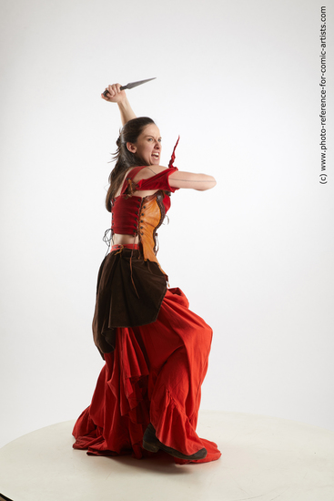 Woman Adult Athletic White Fighting with knife Fight Costumes