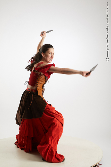 Woman Adult Athletic White Fighting with knife Fight Costumes