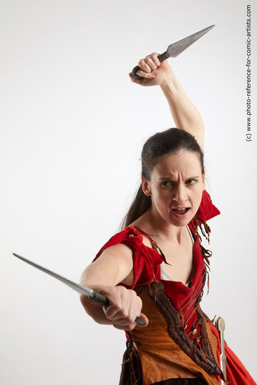 Woman Adult Athletic White Fighting with knife Fight Costumes