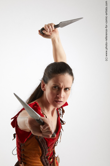 Woman Adult Athletic White Fighting with knife Fight Costumes