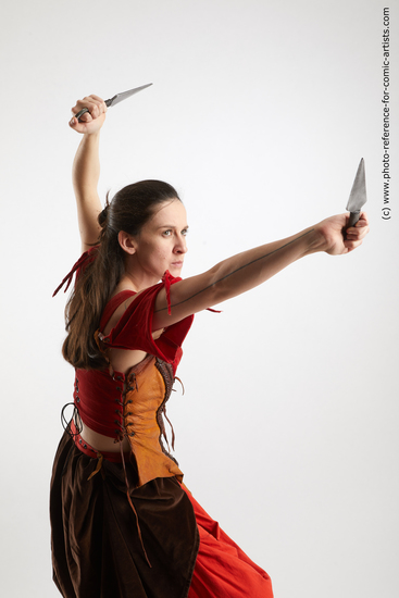 Woman Adult Athletic White Fighting with knife Fight Costumes