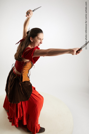 Woman Adult Athletic White Fighting with knife Fight Costumes