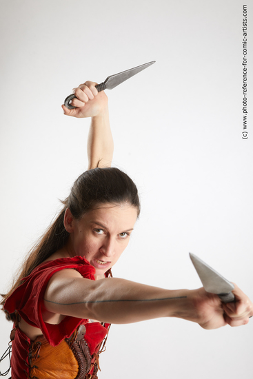 Woman Adult Athletic White Fighting with knife Fight Costumes