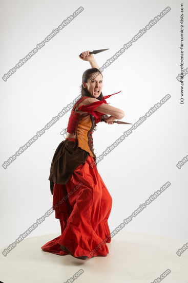 Woman Adult Athletic White Fighting with knife Fight Costumes