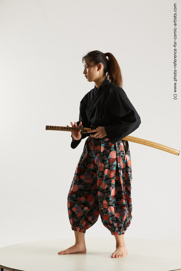 Woman Young Athletic Fighting with sword Standing poses Asian Costumes