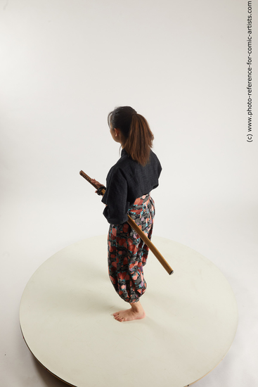 Woman Young Athletic Fighting with sword Standing poses Asian Costumes