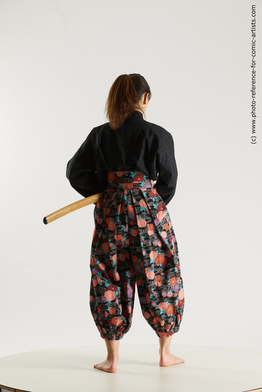 Woman Young Athletic Fighting with sword Standing poses Asian Costumes