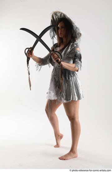 Woman Adult Athletic White Fighting with sword Standing poses Casual